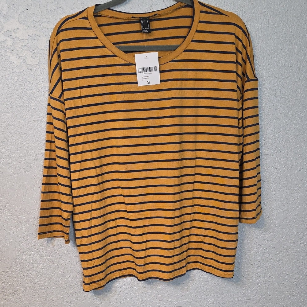 Forever 21 Mustard and Black Striped Long Sleeve Tee